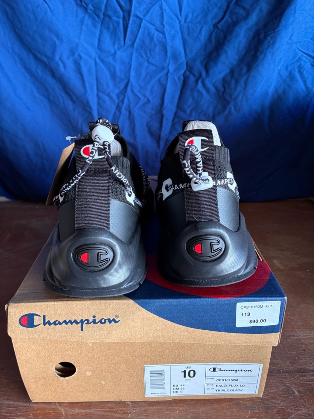 Champion Black Knit Slip-On Rally Flux Sneakers with White Logo Tape - Picture 3 of 3